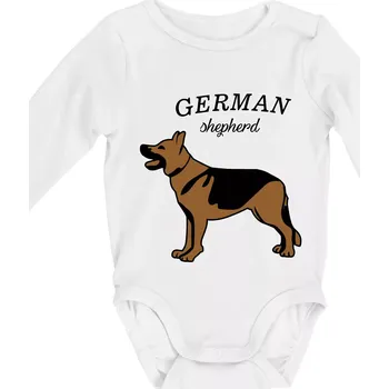 Kojenecké oblečení Německý ovčák - hnědý s nápisem - Body kojenecké s dlouhým rukávem - Dlouhý r. do 3 měs ( Bílá )