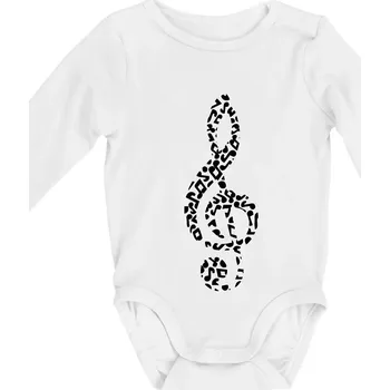 Kojenecký body Houslový klíč z not - Body kojenecké s dlouhým rukávem - Dlouhý r. do 3 měs ( Bílá )