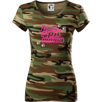 Dámské tričko Jsem psí máma - Dámské maskáčové triko - L ( Hnědý maskáč )