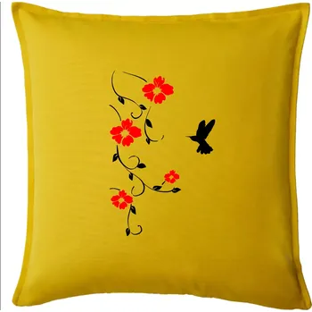Polštář Květina a ptáček - Polštář 50x50 - 50x50 - Pouze potah ( Žlutá )