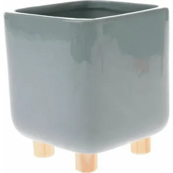 Obal na květináč Casa de Engel Home Keramický obal na květináč s dřevěnými nožkami, světle zelený, 0/24 Fialová UNI (2829728)