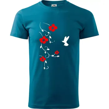 Květina a ptáček - Klasické pánské triko vyšší gramáže - S ( Petrolejová )