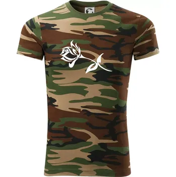 Pánské tričko Růže obrys - Army CAMOUFLAGE - 3XL ( Hnědý maskáč )