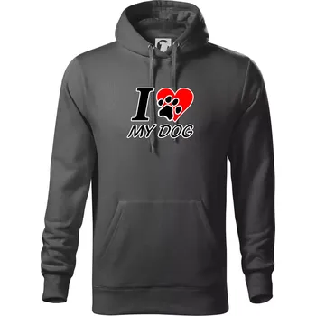 Pánská mikina I love my dog - nápis - Mikina pánská Cape s kapucí - 4XL ( Ocelově šedá )