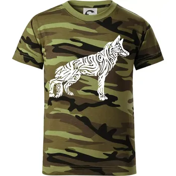 Chlapecké tričko Německý ovčák - tattoo - Dětské maskáčové triko - 134 cm/8 let ( Zelený maskáč )