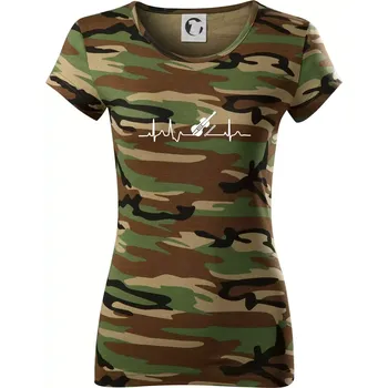 Dámské tričko EKG housle - Dámské maskáčové triko - M ( Hnědý maskáč )