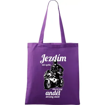 Nákupní taška Silniční motorka - jezdím tak rychle, aby mi můj anděl strážný stačil - Taška bavlněná - 42 x 38 cm ( Fialová )