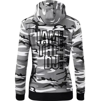 Dámská mikina Iam the dj and not a jukebox na výšku - Dámská mikina trendy zipper s kapucí - 2XL ( Šedý maskáč )