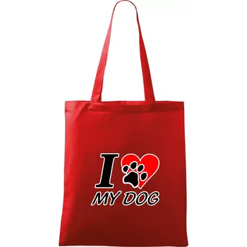 Nákupní taška I love my dog - nápis - Taška bavlněná - 42 x 38 cm ( Červená )