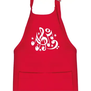 Kuchyňská zástěra Noty a hvězdy - Dětská zástěra na vaření - Univerzální velikost ( Červená )