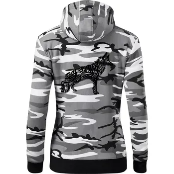 Dámská mikina Německý ovčák - tattoo - Dámská mikina trendy zipper s kapucí - XS ( Šedý maskáč )