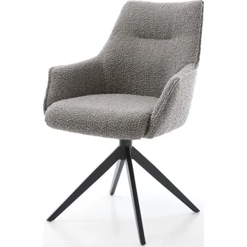 Jídelní židle DELIFE Jídelní židle Alja-Flex s područkami bouclé stříbrně šedá křížová podnož široká černá otočná 360° taštičkové pružiny