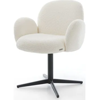 Jídelní židle DELIFE Jídelní židle Nube-Flex s područkami bouclé bílá černý křížový podstavec otočná 360° taštičkové pružiny