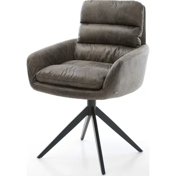 Jídelní židle DELIFE Jídelní židle Abelia-Flex s područkami mikrovlákno šedá antik křížová podnož široká černá