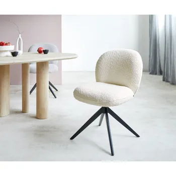 Jídelní židle DELIFE Jídelní židle Nube-Flex bouclé bílá křížová podnož široká černá 360° otočná taštičkové pružiny