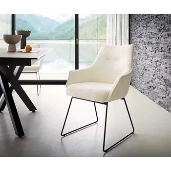 Jídelní židle DELIFE Jídelní židle Alja-Flex s područkami bouclé bílá tenká podnož černá taštičkové pružiny