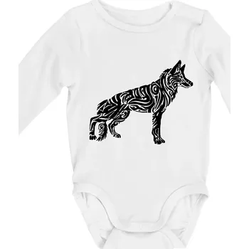 Kojenecké oblečení Německý ovčák - tattoo - Body kojenecké s dlouhým rukávem - Dlouhý r. do 3 měs ( Bílá )