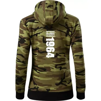 Dámská mikina Limited edition 1964 pruh - Dámská mikina trendy zipper s kapucí - M ( Zelený maskáč )