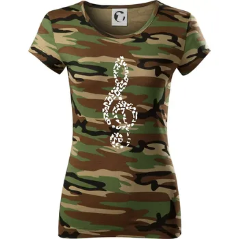 Dámské tričko Houslový klíč z not - Dámské maskáčové triko - XL ( Hnědý maskáč )