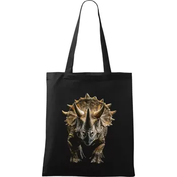 Nákupní taška Triceratops ze předu černá fotka - Taška bavlněná - 42 x 38 cm ( Černá )