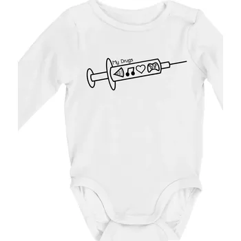 Kojenecký body My Drugs - jídlo hudba - Body kojenecké s dlouhým rukávem - Dlouhý r. do 3 měs ( Bílá )