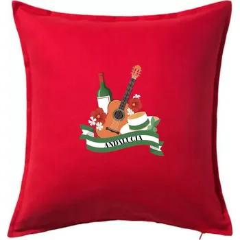 Polštář Andalucia kytara a stuha - Polštář 50x50 - 50x50 - Včetně výplně ( Červená )