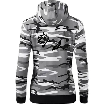 Dámská mikina Růže obrys - Dámská mikina trendy zipper s kapucí - 2XL ( Šedý maskáč )
