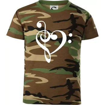 Chlapecké tričko Houslový klíč srdce - Dětské maskáčové triko - 134 cm/8 let ( Hnědý maskáč )