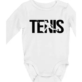 Kojenecký body Tenis nápis silueta - Body kojenecké s dlouhým rukávem - Dlouhý r. do 3 měs ( Bílá )