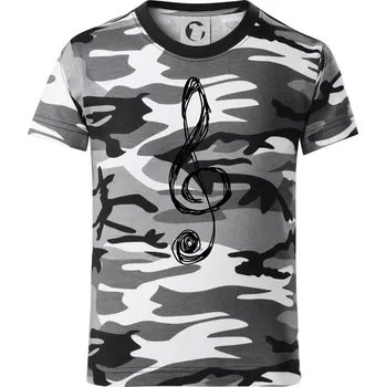 Chlapecké tričko Houslový klíč kreslený - Dětské maskáčové triko - 146 cm/10 let ( Šedý maskáč )