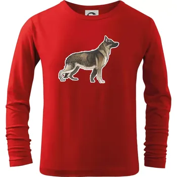 Chlapecké tričko Německý ovčák - hnědý kreslený - Triko dětské Long Sleeve - 158 cm/12 let ( Červená )