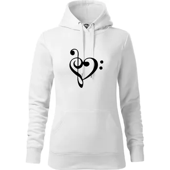 Dámská mikina Houslový klíč srdce - Mikina dámská Cape s kapucí - XS ( Bílá )