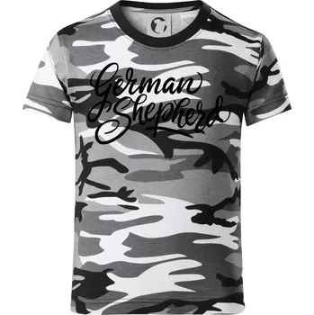 Chlapecké tričko German shepherd - nápis okrasny - nápis okrasný - Dětské maskáčové triko - 146 cm/10 let ( Šedý maskáč )