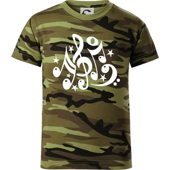 Noty a hvězdy - Dětské maskáčové triko - 134 cm/8 let ( Zelený maskáč )