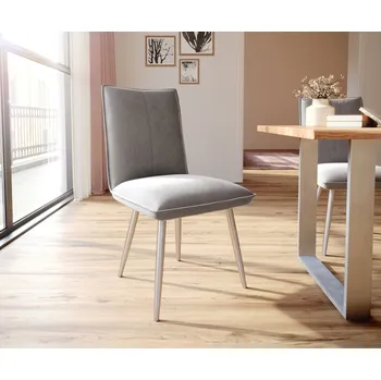 Jídelní židle DELIFE Jídelní židle Lelio-Flex samet šedá 4-nohá zúžená nerezová ocel taštičkové pružiny