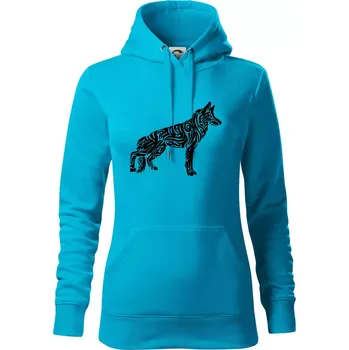 Dámská mikina Německý ovčák - tattoo - Mikina dámská Cape s kapucí - XS ( Světlý tyrkys )