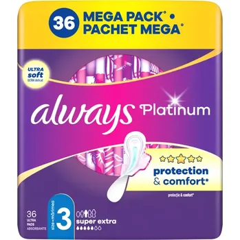 Menstruační vložka Always Hygienické vložky Platinum Super Extra s křidélky vel. 3 36 ks 36 ks
