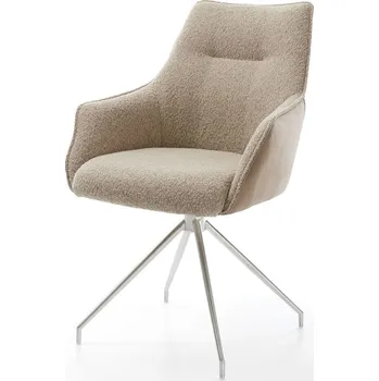 Jídelní židle DELIFE Jídelní židle Alja-Flex s područkami kombinace materiálů tmavě béžová křížová podnož zúžená nerezová ocel otočná o 180° taštičkové pružiny