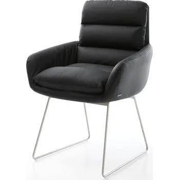 Jídelní židle DELIFE Jídelní židle Abelia-Flex s područkami pravá kůže černá tenká podnož nerezová ocel