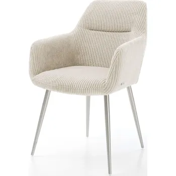 Jídelní židle DELIFE Jídelní židle Pejo-Flex plyšový manšestr béžová 4-nohá zúžená nerezová ocel taštičkové pružiny