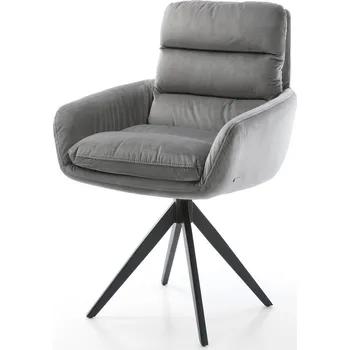 Jídelní židle DELIFE Jídelní židle Abelia-Flex s područkami samet šedá křížová podnož hranatá černá