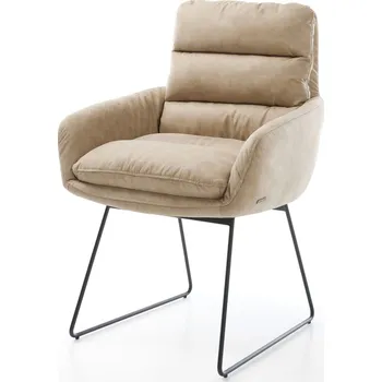 Jídelní židle DELIFE Jídelní židle Abelia-Flex s područkami mikrovlákno béžová vintage tenká podnož černá