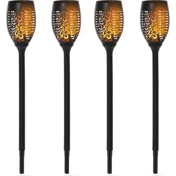 Venkovní osvětlení Outsunny solární světlo venkovní sada 4 zahradních světel IP44 vodotěsné 6-8h trvání světla teplý světelný zdroj plast černý Ø12 x H72cm | Aosom.de