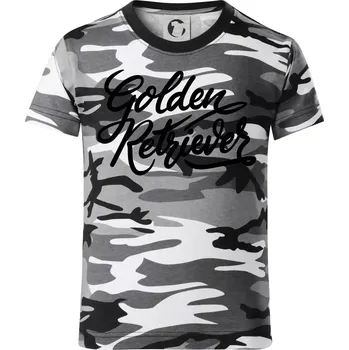 Chlapecké tričko Golden retriever - nápis okrasný - Dětské maskáčové triko - 134 cm/8 let ( Šedý maskáč )