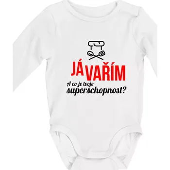 Kojenecký body Já vařím - tvoje superschopnost? rovný nápis - Body kojenecké s dlouhým rukávem - Dlouhý r. do 3 měs ( Bílá )