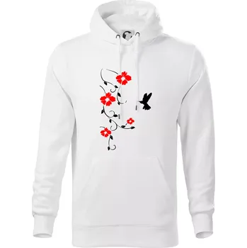 Pánská mikina Květina a ptáček - Mikina pánská Cape s kapucí - L ( Bílá )