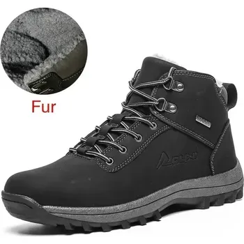 Pánská běžecká obuv Kožené zimní kotníkové boty s kožíškem Velikost: 44, Barva (Varianta): Černá