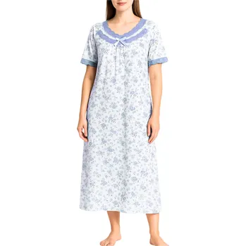 Dámské spodní prádlo Bavlněná noční košile dlouhá Andrejka 6525 XL šedomodrá