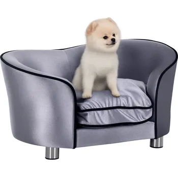 Pelíšek pro psa PawHut pohovka pro psy luxusní pohovka pro domácí mazlíčky s polštářem pohovka pro kočky zvýšený pelíšek pro psy pohovka pro domácí mazlíčky plyšové jedlové dřevo světle šedá 69 x 49 x 38 cm | Aosom