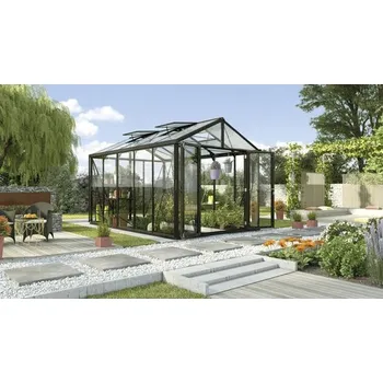 Skleník Skleník Vitavia Zeus Comfort 10000 kombinace skla a polykarbonátu 258,4 x 390,8 cm černý vč. podlahového rámu